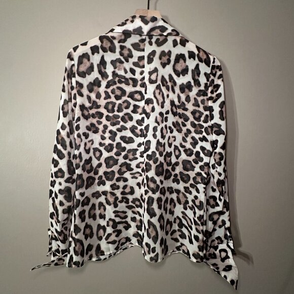 Women's 10 Boston Proper Leopard Print Button Down Sheer-Like Print - Picture 5 of 7